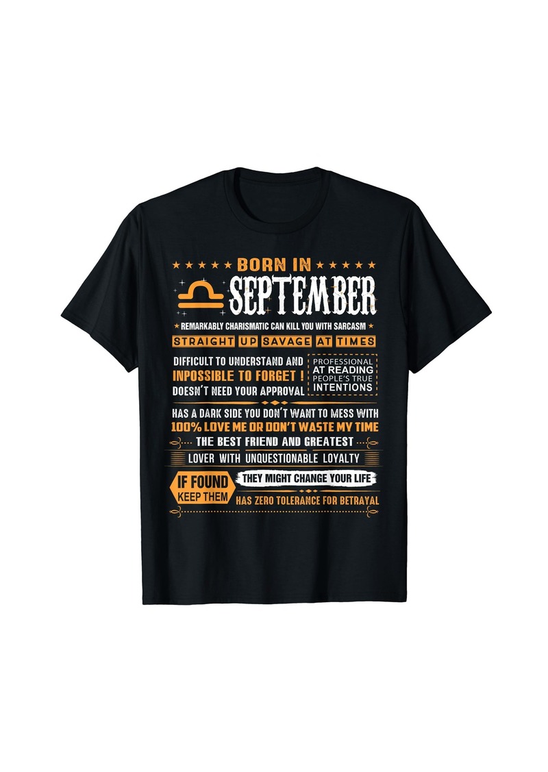 September Birthday Gifts - Born In September Libra T-Shirt