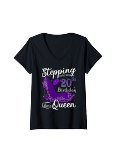 Born Womens Stepping Into My 20th Birthday Queen 20 Year Old High Heels V-Neck T-Shirt