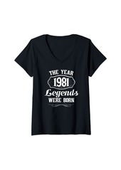 Womens The Year Legends Were Born In 1981 Classic 43rd Birthday V-Neck T-Shirt