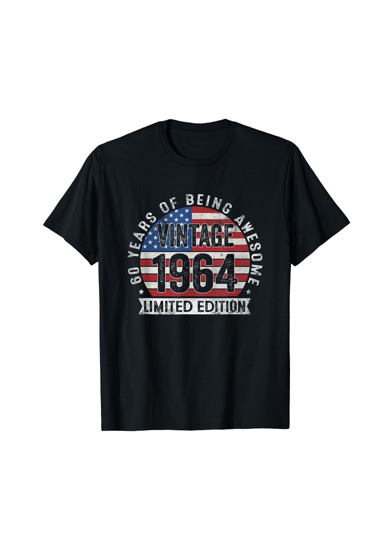 Born Vintage 1964 60th Birthday American Flag 60 Years Old Gifts T-Shirt