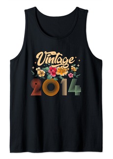 Born Vintage 2014 Made In 2014 Floral 10th Birthday 10 Years Old Tank Top