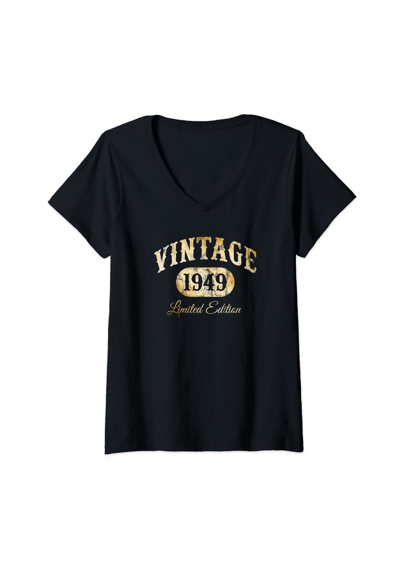 Womens Vintage Born In 1949 Limited Edition 75th Birthday V-Neck T-Shirt