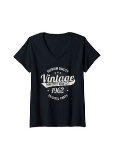 Womens Vintage Born In 1962 Classic Original 62nd Birthday V-Neck T-Shirt