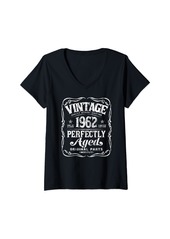 Womens Vintage Born In 1962 The Original 62nd Birthday V-Neck T-Shirt