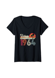 Vintage Born In 1964 60th Birthday Gifts 60 Years Old Retro V-Neck T-Shirt