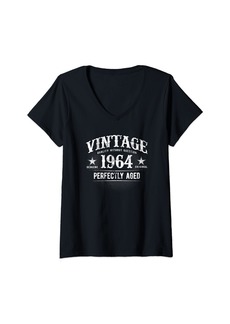 Womens Vintage Born In 1964 Classic 60th Birthday V-Neck T-Shirt