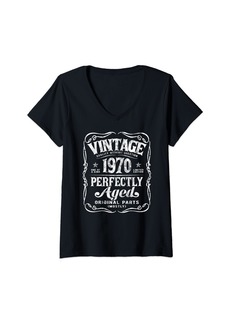 Womens Vintage Born In 1970 Classic 54th Birthday V-Neck T-Shirt