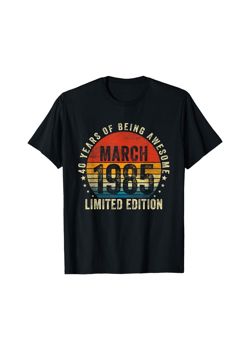 Vintage Born In March 1985 40th Birthday Gifts 40 Years Old T-Shirt