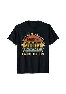 Vintage Born In March 2007 18th Birthday Gift 18 Year Old T-Shirt