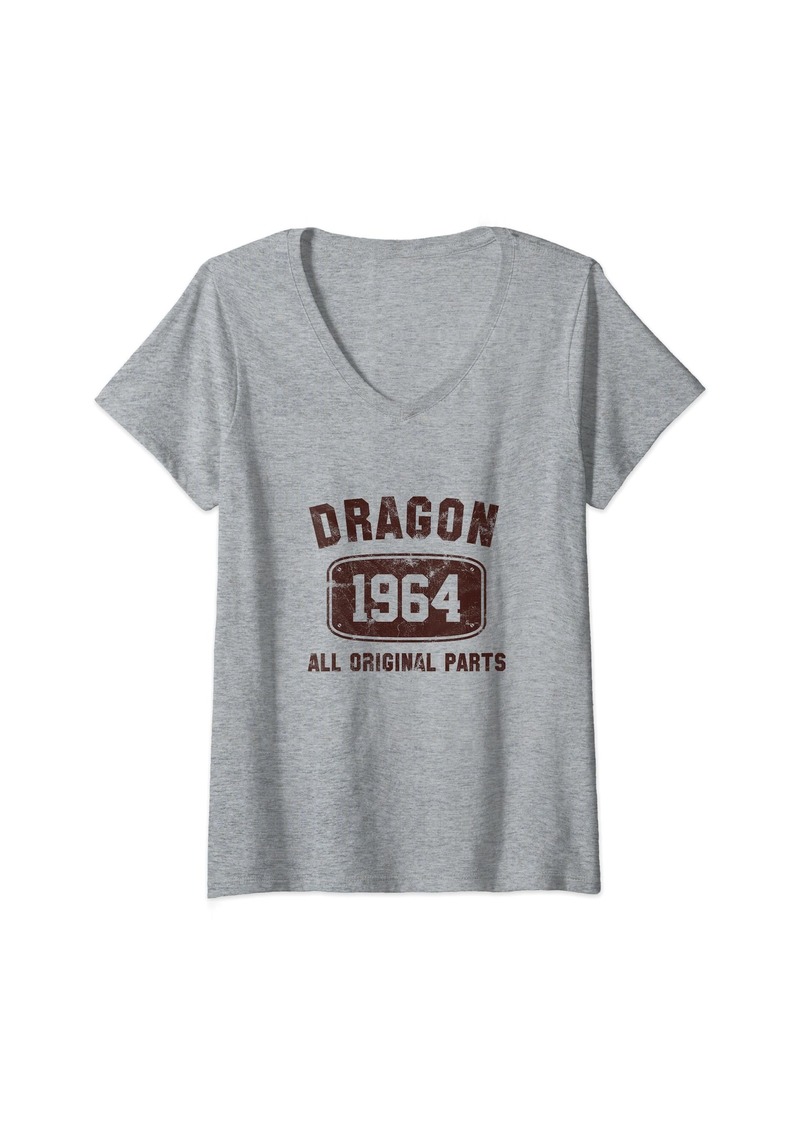 Vintage Dragon Born in 1964 Chinese Year of The Dragon Bday V-Neck T-Shirt