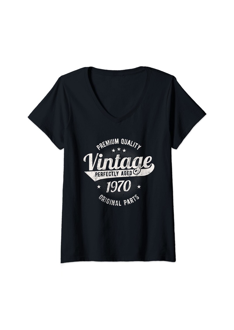 Womens Vintage Est 1970 Classic Legend's 54th Birthday Born In 1970 V-Neck T-Shirt
