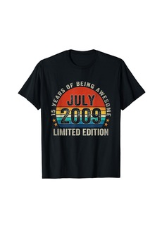 Born Vintage July 2009 15th Birthday Gifts 15 Years Old Retro T-Shirt