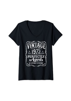 Womens Vintage Legends Born in 1972 Classic 52nd Birthday V-Neck T-Shirt