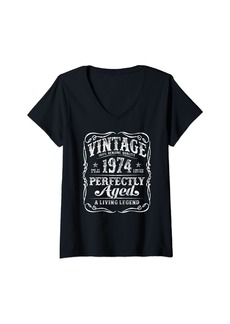 Womens Vintage Legends Born in 1974 Classic 50th Birthday V-Neck T-Shirt