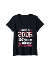 Born Womens Vintage Made In 2006 Floral 18th Birthday 18 Year Old Gifts V-Neck T-Shirt