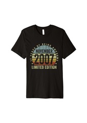 Born Vintage November 2007 Retro 17th Birthday Gift 17 Years Old Premium T-Shirt