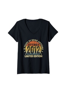 Born Womens 12 Year Old Gifts Vintage September 2012 12th Birthday Party V-Neck T-Shirt