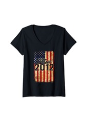 Born Womens 12 Year Old Vintage Made In 2012 12th Birthday American Flag V-Neck T-Shirt