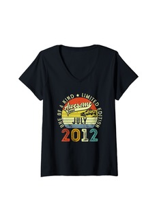 Born Womens 12 Years Old Awesome Since July 2012 12th Birthday Retro V-Neck T-Shirt