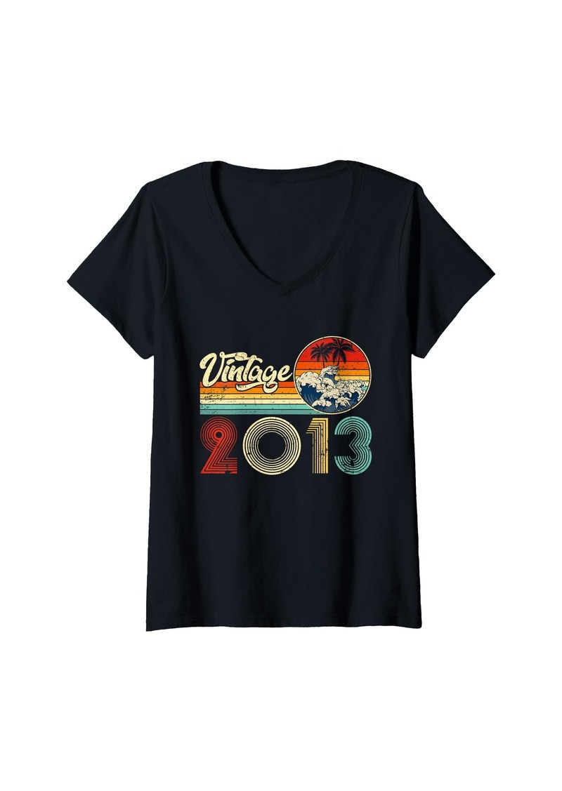 Born Womens 12 Years Old Gifts Vintage 2013 Funny 12th Birthday Retro V-Neck T-Shirt