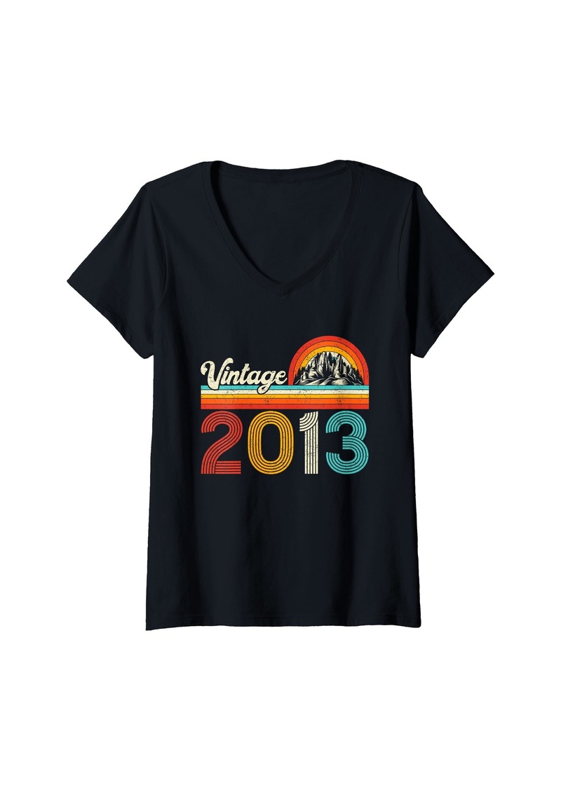 Womens 12 Years Old Gifts Vintage Born In 2013 12th Birthday Retro V-Neck T-Shirt