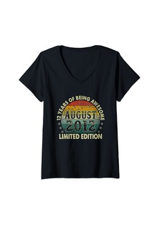 Womens 12 Years Old Gifts Vintage Born In August 2012 12th Birthday V-Neck T-Shirt