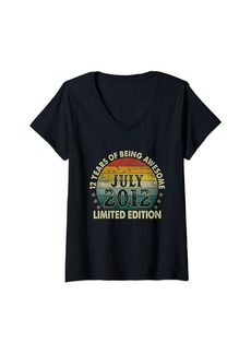 Womens 12 Years Old Gifts Vintage Born In July 2012 12th Birthday V-Neck T-Shirt