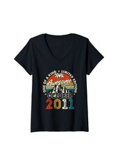 Born Womens 13 Years Old Vintage October 2011 Retro 13th Birthday Gifts V-Neck T-Shirt