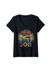Womens Vintage 13th Birthday Born In July 2011 13 Years Old Gifts V-Neck T-Shirt