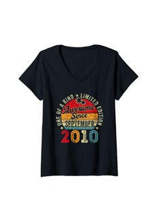 Born Womens 14 Years Old Awesome Since September 2010 14th Birthday Gift V-Neck T-Shirt