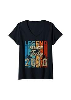 Womens 14 Years Old Legends Born In July 2010 14th Birthday Gifts V-Neck T-Shirt