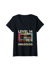 Born Womens 14 Years Old Level 14 Unlocked 14th Birthday Boy Video Games V-Neck T-Shirt