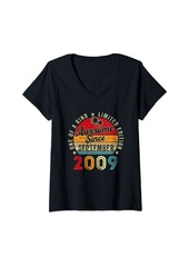 Womens 14 Years Old Vintage Born In September 2009 14th Birthday V-Neck T-Shirt