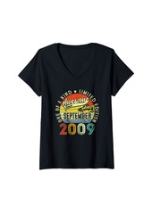 Born Womens 15 Year Old Awesome Since September 2009 15th Birthday Retro V-Neck T-Shirt