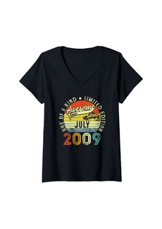 Born Womens 15 Years Old Awesome Since July 2009 15th Birthday Retro V-Neck T-Shirt