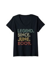 Born Womens 15 Years Old Gift Legend Since June 2009 15th Birthday Boy V-Neck T-Shirt