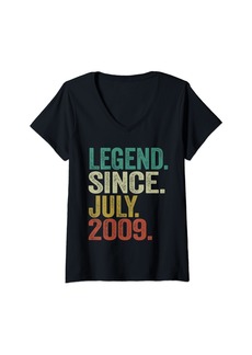 Born Womens 15 Years Old Gifts Legend Since July 2009 15th Birthday V-Neck T-Shirt