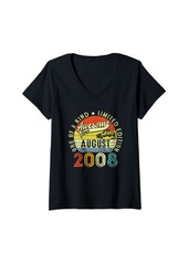 Born Womens 16 Years Old Awesome Since August 2008 16th Birthday Retro V-Neck T-Shirt