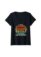 Born Womens 16 Years Old Retro Vintage February 2009 16th Birthday Gift V-Neck T-Shirt