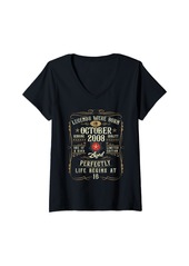 Born Womens 16 Years Old Vintage Made In October 2008 16th Birthday V-Neck T-Shirt