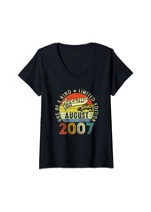 Born Womens 17 Years Old Awesome Since August 2007 17th Birthday Retro V-Neck T-Shirt