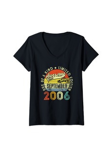 Born Womens 18 Year Old Awesome Since September 2006 18th Birthday Retro V-Neck T-Shirt