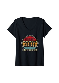 Born Womens 18 Year Old Gifts Vintage February 2007 Retro 18th Birthday V-Neck T-Shirt