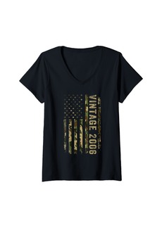 Born Womens 18 Years Old Gifts Vintage 2006 18th Birthday American Flag V-Neck T-Shirt