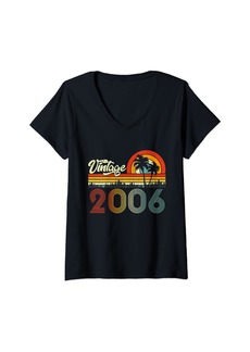 Womens 18 Years Old Gifts Vintage Born In 2006 Retro 18th Birthday V-Neck T-Shirt