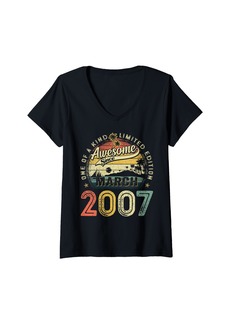 Born Womens 18 Years Old Vintage March 2007 Retro 18th Birthday Boy Girl V-Neck T-Shirt