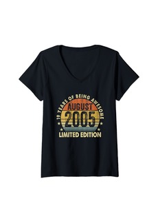 Born Womens 19 Years Old Gifts Vintage August 2005 19th Birthday Party V-Neck T-Shirt