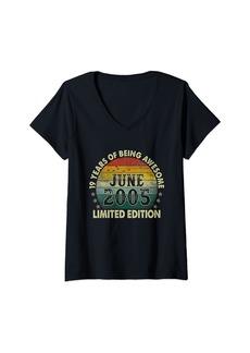 Womens 19 Years Old Gifts Vintage Born In June 2005 19th Birthday V-Neck T-Shirt