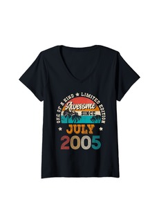 Born Womens 19 Years Old Made In July 2005 Vintage 19th Birthday Gifts V-Neck T-Shirt