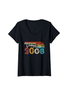 Womens 19 Years Old Retro Vintage Born In 2006 19th Birthday Gifts V-Neck T-Shirt
